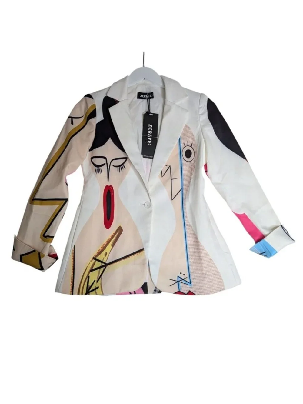 NWT ZCrave Women's Art Gallery Suit Blazer Pop art faces white Sz XS - Picture 9 of 10
